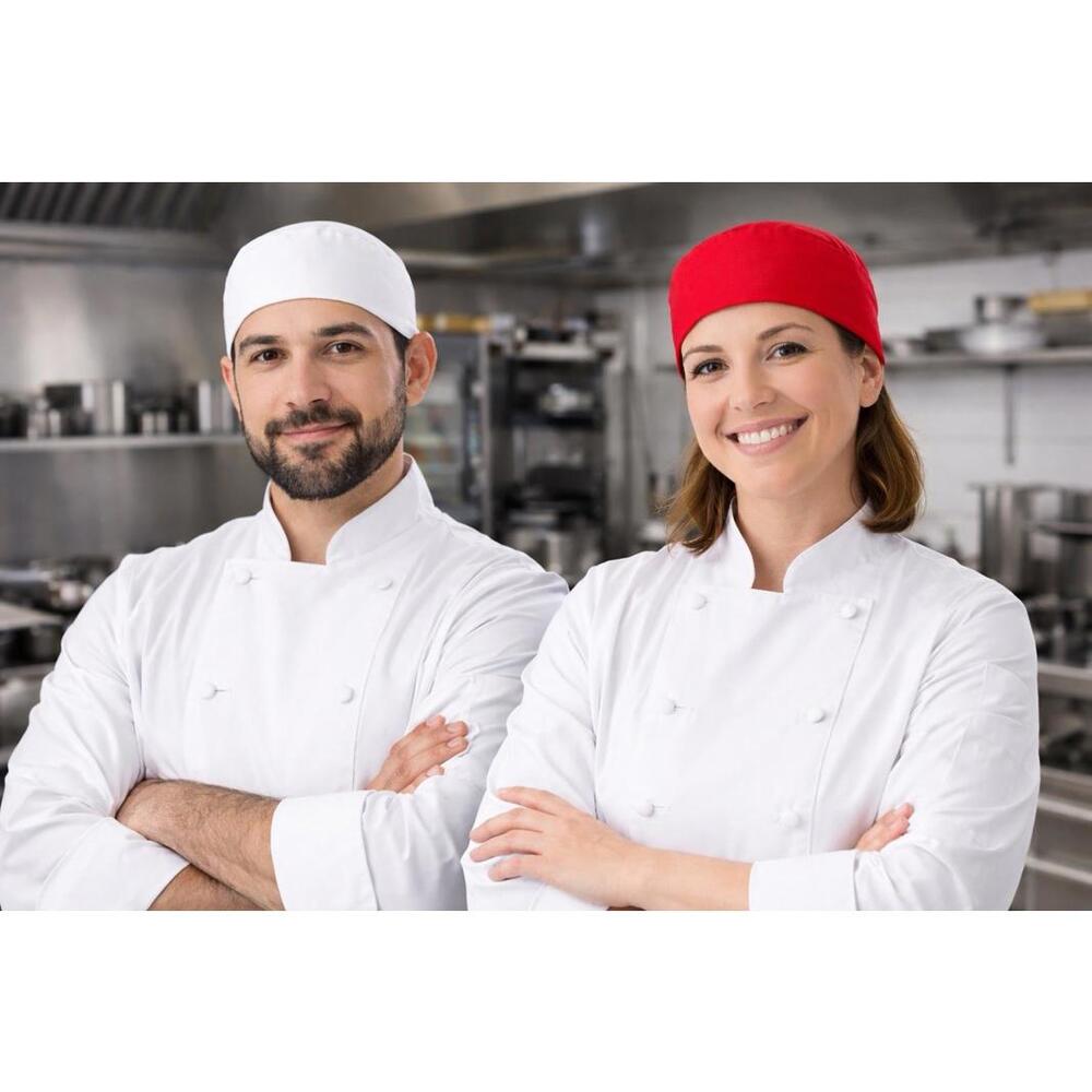 Winco Signature Skull Hat – Commercial Kitchen Uniform Cap – Red  – Brand New